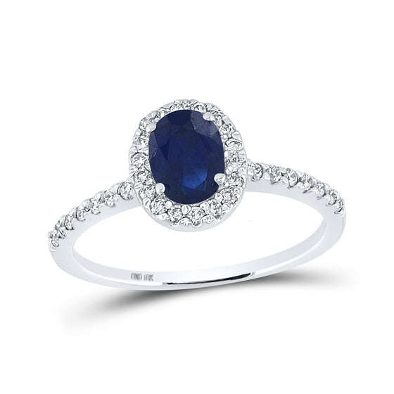 10k White Gold Womens Oval Synthetic Blue Sapphire Solitaire Ring 1-1/3 Cttw