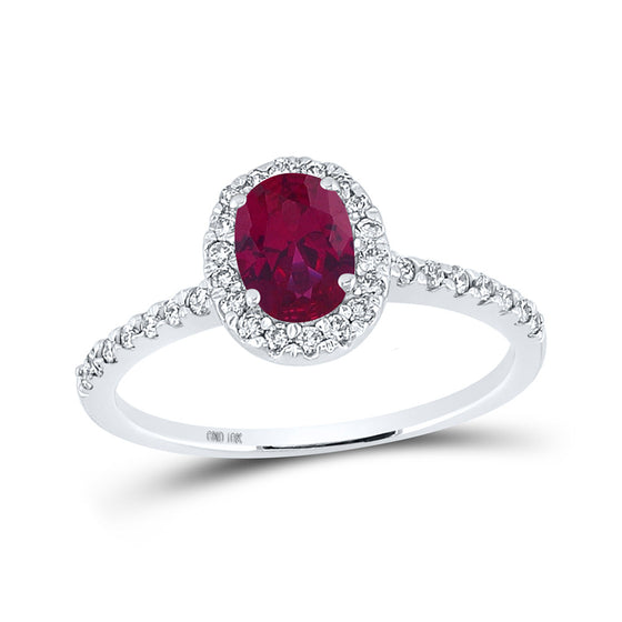 10k White Gold Womens Oval Synthetic Ruby Solitaire Ring 1-1/4 Cttw