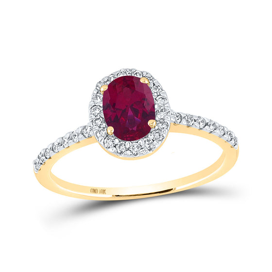 10k Yellow Gold Womens Oval Synthetic Ruby Solitaire Ring 1-1/4 Cttw