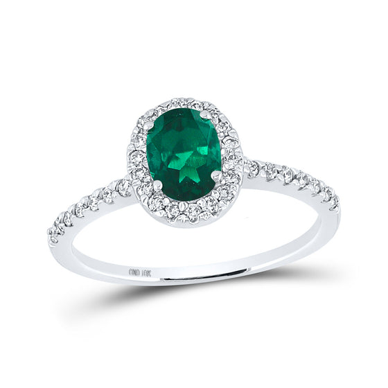 10k White Gold Womens Oval Synthetic Emerald Solitaire Ring 1 Cttw