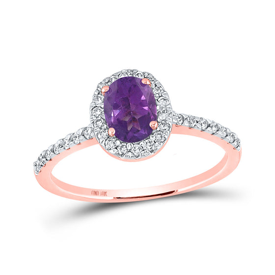 10k Rose Gold Womens Oval Synthetic Amethyst Solitaire Ring 1 Cttw