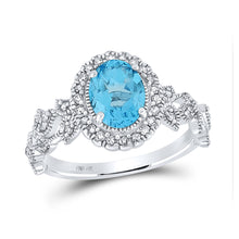  10k White Gold Womens Oval Synthetic Blue Topaz Fashion Ring 1-7/8 Cttw