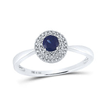  Sterling Silver Womens Round Synthetic Blue Sapphire Diamond Solitaire Ring 1/3 Cttw