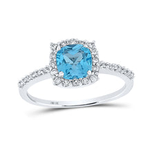  10k White Gold Womens Cushion Synthetic Blue Topaz Diamond Solitaire Ring 1-1/5 Cttw