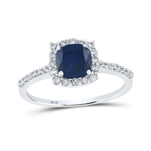  10k White Gold Womens Cushion Synthetic Blue Sapphire Diamond Solitaire Ring 1-1/2 Cttw