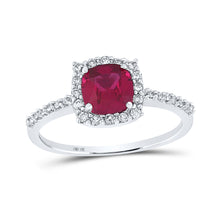  10k White Gold Womens Cushion Synthetic Ruby Diamond Solitaire Ring 1-1/2 Cttw
