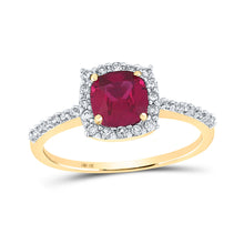  10k Yellow Gold Womens Cushion Synthetic Ruby Diamond Solitaire Ring 1-1/2 Cttw