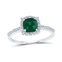  10k White Gold Womens Cushion Synthetic Emerald Diamond Solitaire Ring 1-1/5 Cttw