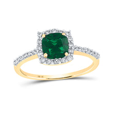  10k Yellow Gold Womens Cushion Synthetic Emerald Diamond Solitaire Ring 1-1/5 Cttw