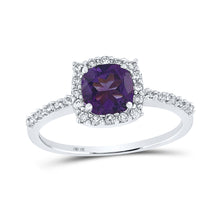  10k White Gold Womens Cushion Synthetic Amethyst Diamond Solitaire Ring 1 Cttw