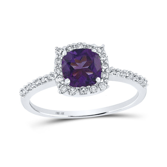 10k White Gold Womens Cushion Synthetic Amethyst Diamond Solitaire Ring 1 Cttw