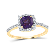  10k Yellow Gold Womens Cushion Synthetic Amethyst Diamond Solitaire Ring 1 Cttw