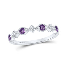  Sterling Silver Womens Round Synthetic Amethyst Diamond Band Ring 1/3 Cttw