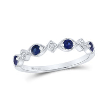  Sterling Silver Womens Round Synthetic Blue Sapphire Diamond Band Ring 1/3 Cttw