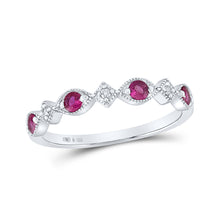  Sterling Silver Womens Round Synthetic Ruby Diamond Band Ring 1/3 Cttw