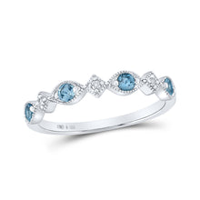  Sterling Silver Womens Round Synthetic Blue Topaz Diamond Band Ring 1/3 Cttw