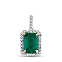  10k Yellow Gold Womens Cushion Synthetic Emerald Solitaire Pendant 1-1/2 Cttw