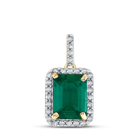 10k Yellow Gold Womens Cushion Synthetic Emerald Solitaire Pendant 1-1/2 Cttw