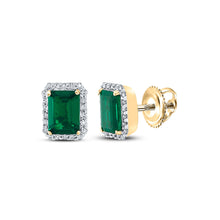  10k Yellow Gold Womens Synthetic Emerald Diamond Stud Earrings 2 Cttw