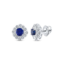  10k White Gold Womens Round Synthetic Blue Sapphire Cluster Earrings 3/4 Cttw