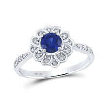  10k White Gold Womens Round Synthetic Blue Sapphire Fashion Ring 7/8 Cttw