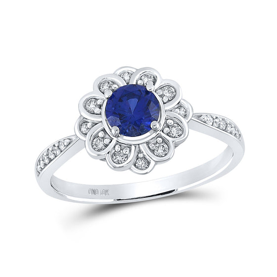 10k White Gold Womens Round Synthetic Blue Sapphire Fashion Ring 7/8 Cttw