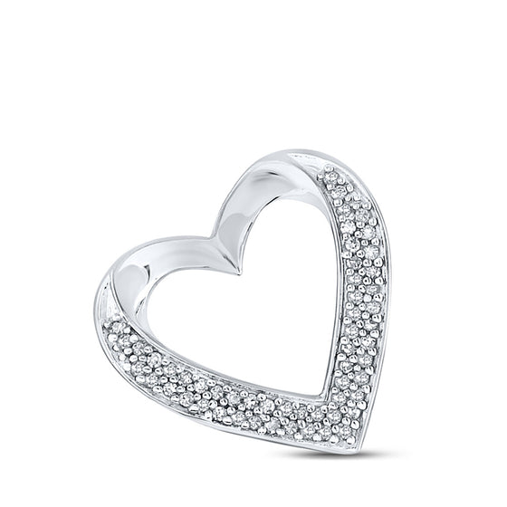10k White Gold Womens Round Diamond Heart Pendant 1/10 Cttw