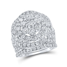  14k White Gold Round Diamond Cluster Bridal Wedding Ring Band Set 5 Cttw