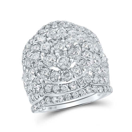 14k White Gold Round Diamond Cluster Bridal Wedding Ring Band Set 5 Cttw