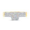 10k Yellow Gold Round Diamond Halo Bridal Wedding Ring Band Set 1/4 Cttw