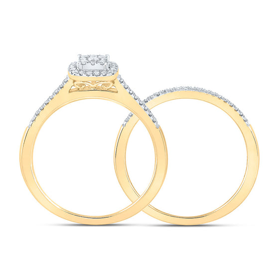 10k Yellow Gold Round Diamond Halo Bridal Wedding Ring Band Set 1/4 Cttw
