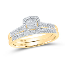  10k Yellow Gold Round Diamond Halo Bridal Wedding Ring Band Set 1/4 Cttw