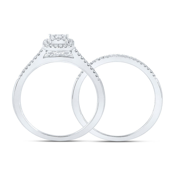 10k White Gold Round Diamond Halo Bridal Wedding Ring Band Set 1/4 Cttw