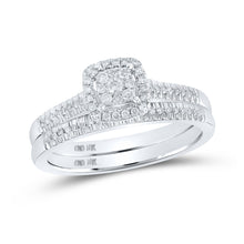  10k White Gold Round Diamond Halo Bridal Wedding Ring Band Set 1/4 Cttw