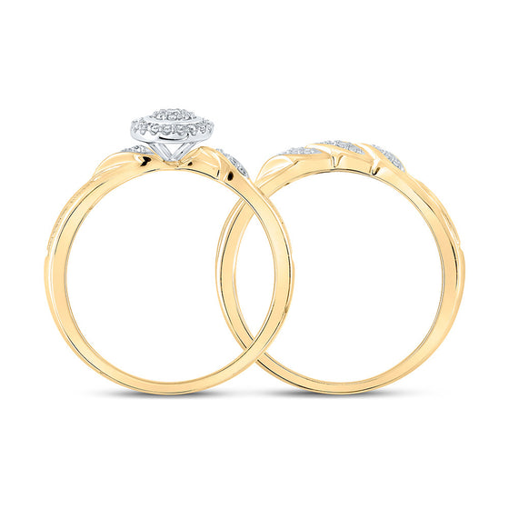 10k Yellow Gold Round Diamond Bridal Wedding Ring Band Set 1/6 Cttw