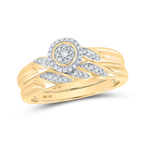 10k Yellow Gold Round Diamond Bridal Wedding Ring Band Set 1/6 Cttw