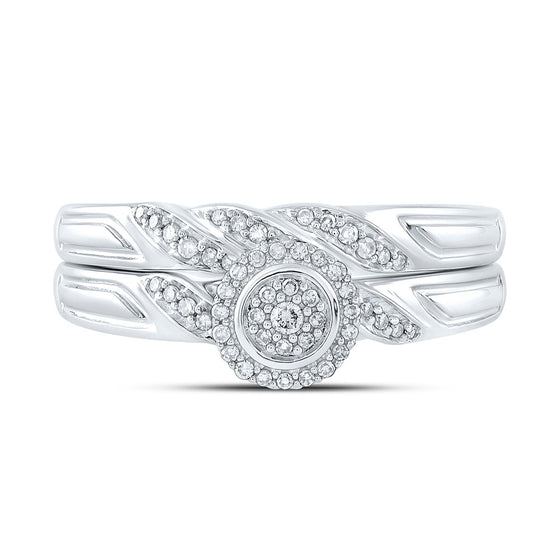 10k White Gold Round Diamond Halo Bridal Wedding Ring Band Set 1/6 Cttw