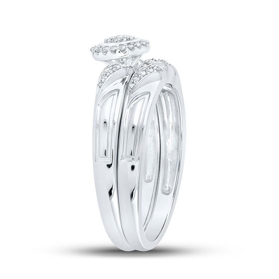 10k White Gold Round Diamond Halo Bridal Wedding Ring Band Set 1/6 Cttw