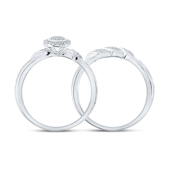 10k White Gold Round Diamond Halo Bridal Wedding Ring Band Set 1/6 Cttw