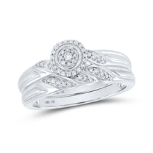  10k White Gold Round Diamond Halo Bridal Wedding Ring Band Set 1/6 Cttw