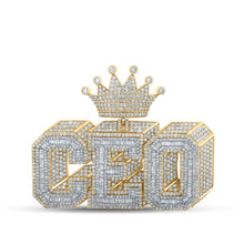  10k Yellow Gold Mens Baguette Diamond 3D CEO Crown Phrase Charm Pendant 12-3/8 Cttw