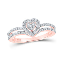  10k Rose Gold Womens Round Diamond Heart Ring 1/3 Cttw