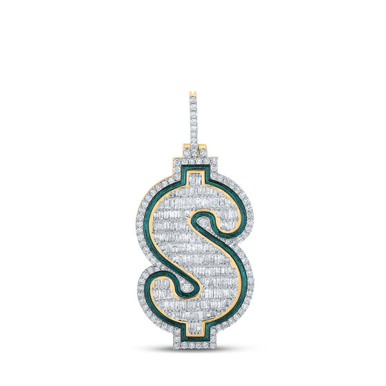 10k Yellow Gold Mens Baguette Diamond Dollar Sign Charm Pendant 3-5/8 Cttw
