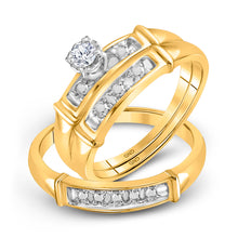  10k Yellow Gold His Hers Round Diamond Solitaire Matching Wedding Set 1/10 Cttw