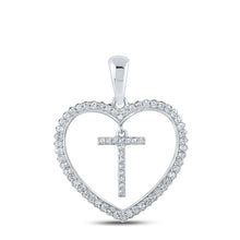  10k White Gold Womens Round Diamond Heart T Letter Pendant 1/4 Cttw