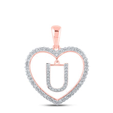  10k Rose Gold Womens Round Diamond Heart U Letter Pendant 1/4 Cttw