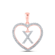  10k Rose Gold Womens Round Diamond Heart X Letter Pendant 1/4 Cttw