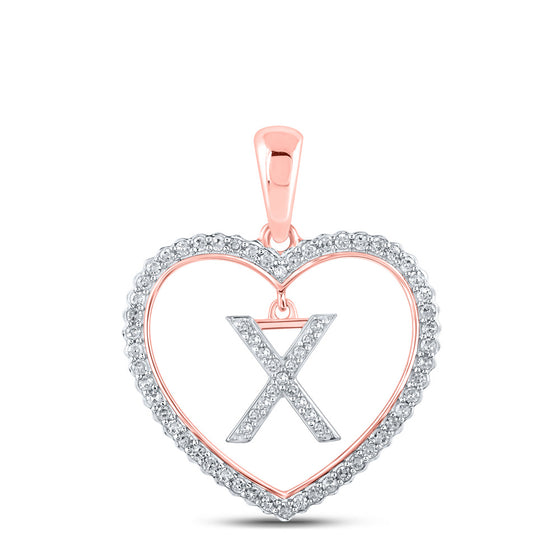 10k Rose Gold Womens Round Diamond Heart X Letter Pendant 1/4 Cttw