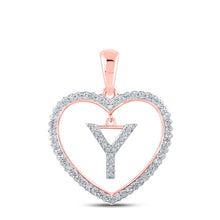  10k Rose Gold Womens Round Diamond Heart Y Letter Pendant 1/4 Cttw