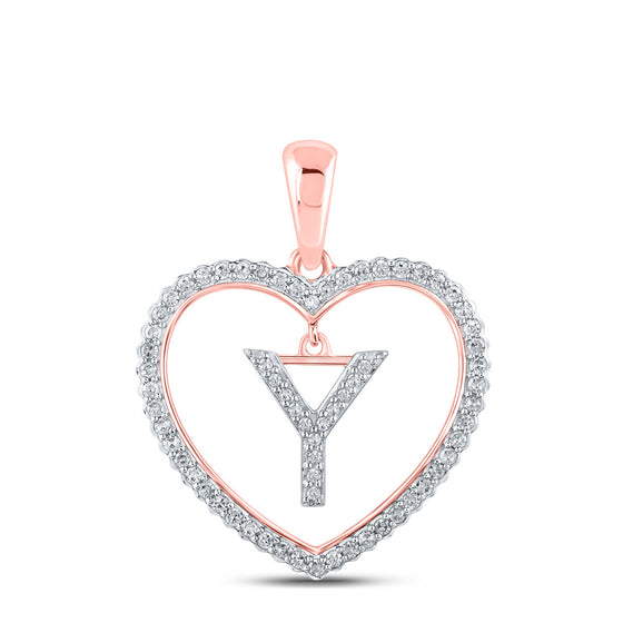 10k Rose Gold Womens Round Diamond Heart Y Letter Pendant 1/4 Cttw